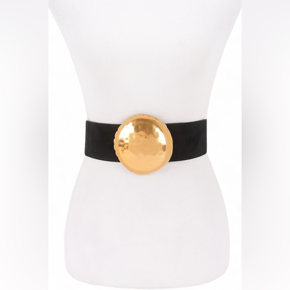 Vegan Suede Elastic Statement Belt - Green, Camel, Black